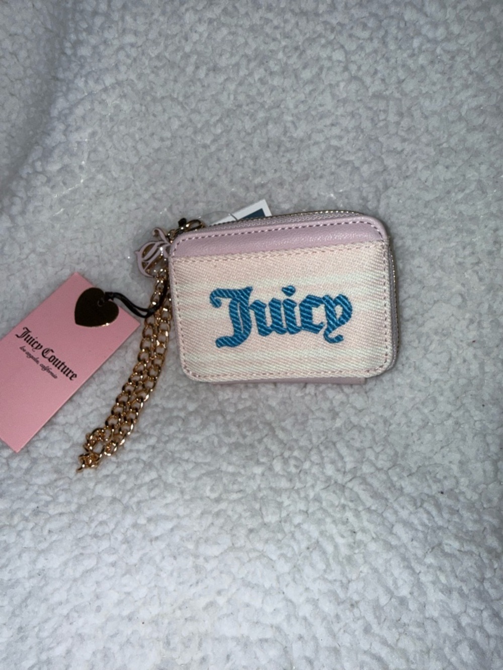 NWT Juicy Paradise in Powder Blush and Blue Mini Card Holder with Gold Chain